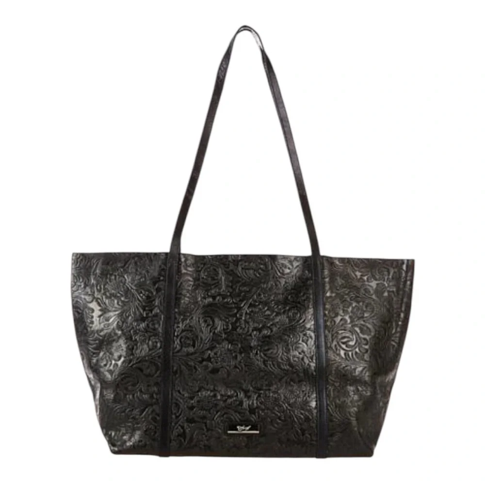 New! Sharif Leather Light Weight Embossed Tote Bag Set With Duster For Storage